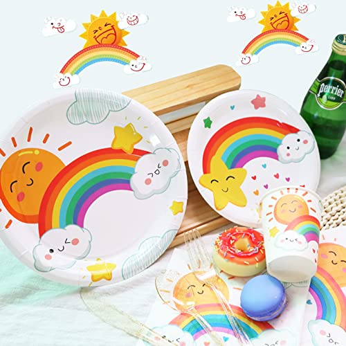Decodinli Rainbow Party Supplies Serves 25, Rainbow Birthday Party Decorations, Rainbow Baby Shower Plates And Napkins Set, Rainbow Disposable Paper Plates, Rainbow Theme Party Tableware Set #TOP4