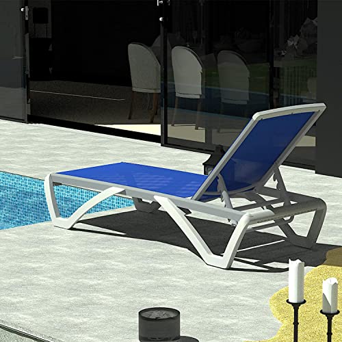 Image of Domi Outdoor Lounge Chair, Aluminum Patio Chaise Lounge with 5 Position Adjustable Backrest and Wheels, All Weather Reclining Chair for Patio, Yard, Balcony, Poolside (Blue)
