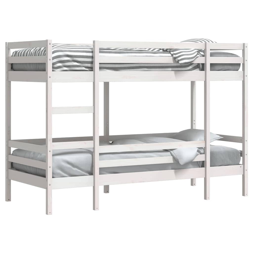 Litera blanca de 80 x 200 cm de madera de pino maciza, robusta estructura de cama con escalera, diseño seguro para habitaciones infantiles y jóvenes, mueble que ahorra espacio