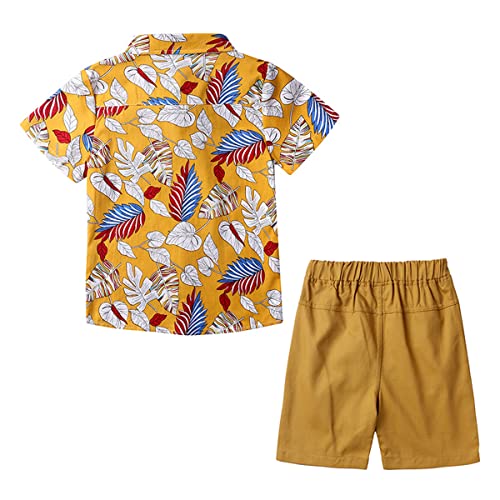 Image of Toddler Baby Boy Summer Clothes Set Floral Shirt Bow-tie Shorts Hawaiian Outfit