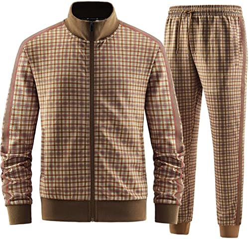 Aiozowa Track Suits for Men Set 2 Piece Plaid Tracksuits Mens Sweatsuits Sets Walking Jogging Two Piece Outfits Athletic Clothes Fashion Jogger Sweat Suits Running Clothing Bronze 2501-XL