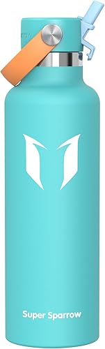 Miniatura 120 de Super Sparrow Botella de Agua Aislada - 17 Oz / 25 Oz / 34 Oz - Frasco FlipFlow de Boca Estándar - Libre de BPA, Botella a Prueba de Fugas - azul