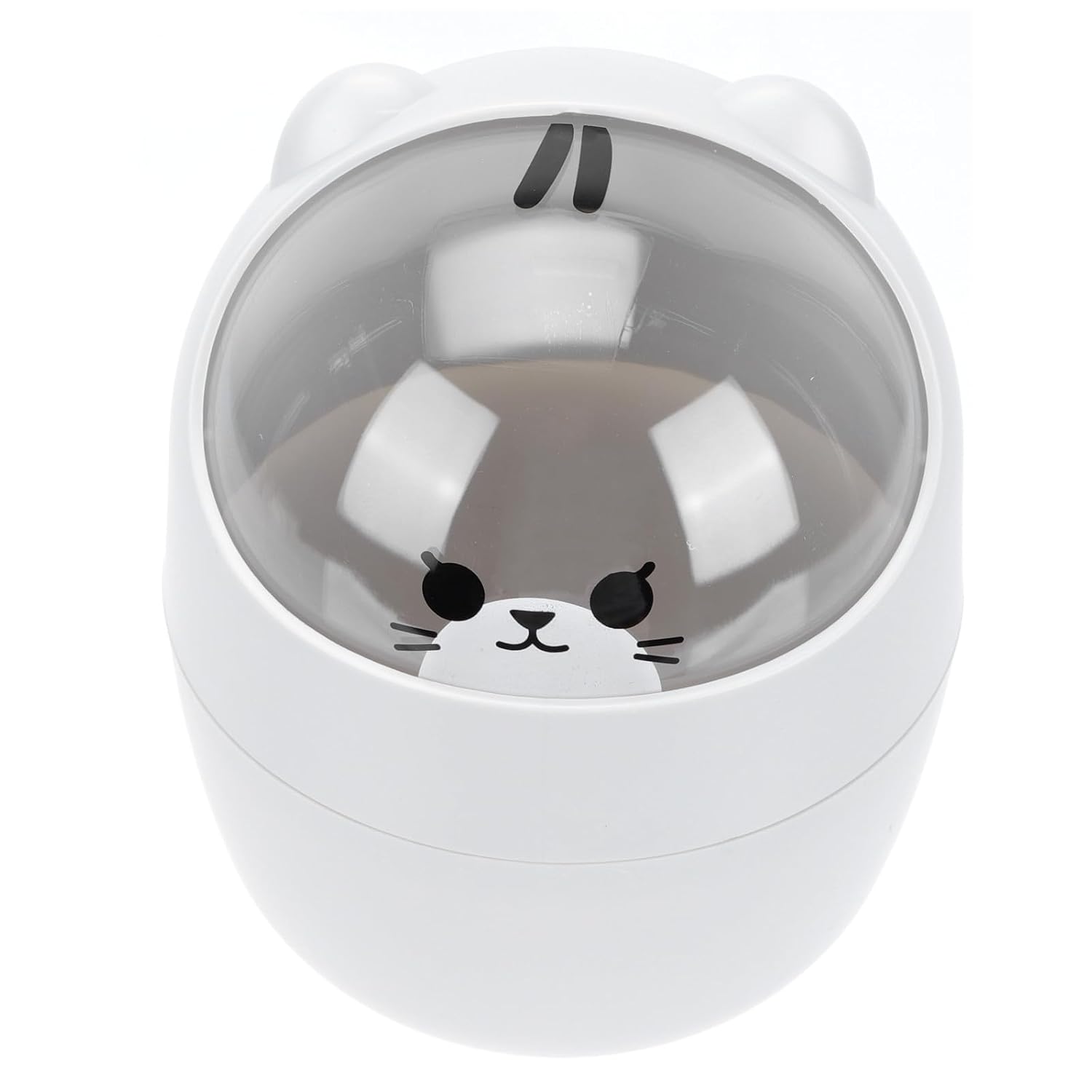 Cabilock Mini Desktop Trash Can with Lid, Cute Cartoon Cat Table Garbage Bin, Small Gray Flip-top Wastebasket for Dorm Room and Office Storage