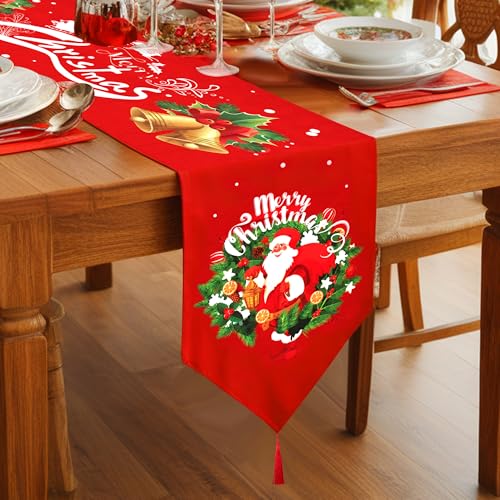 Caminho de mesa de Natal lavável caminho de mesa de Natal em borlas caminho de mesa de Natal para decoração de mesa festas natalícias 33 x 180 cm estilo A