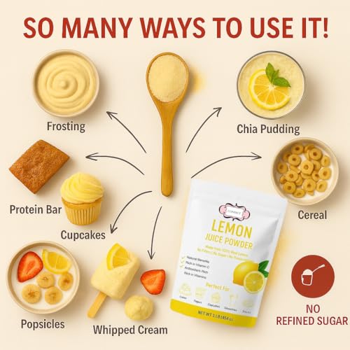 Image of Confect Lemon Juice Powder | Pure & Natural Fruit Powder for Smoothies, Baking, Beverages, Juices, Tea & DIY Recipes | Vegan, Gluten-Free, No Added Sugar - 200 Gm