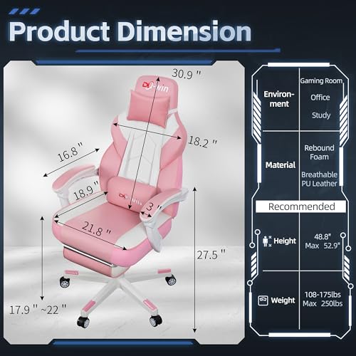 Image of DL-win Video Gaming Chairs for Adults, Gamer Chair with Footrest, High Back, Big and Tall Gamer Chair's with Massage Lumbar Support, 360 Swivel Height Adjustable Computer Chaires, Pink