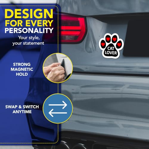 Image of Cat Lover Pawprint Car Magnet 5 Inch 2 Pack, Dog Lover Gift, Made in USA | Heavy duty magnetic decal for car, truck, SUV or fridge, full color UV printed