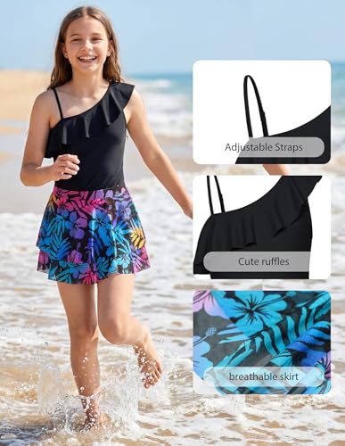 Image of GRACE KARIN Girls One Piece Swimsuits with Mesh Skirt Bathing Suit Swimwear 6-14Y