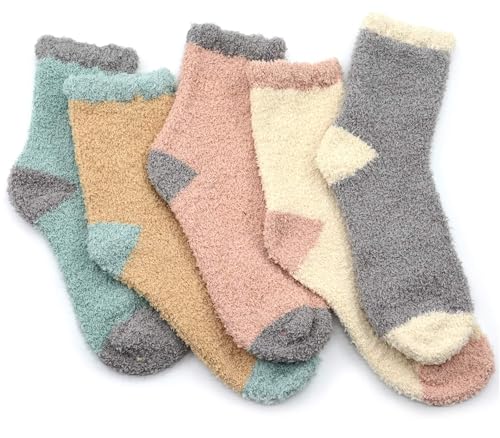 Image of Azue Fuzzy Warm Slipper Socks Women Super Soft Microfiber Cozy Sleeping Socks 6 or 5 Pairs