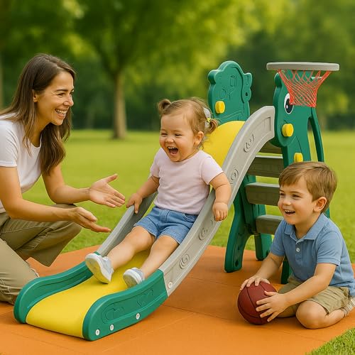 Image of Amazon Brand - Solimo Kids Garden Unicorn Slide - Large | Indoor Toy | with Basketball I24+ Months, Multicolor