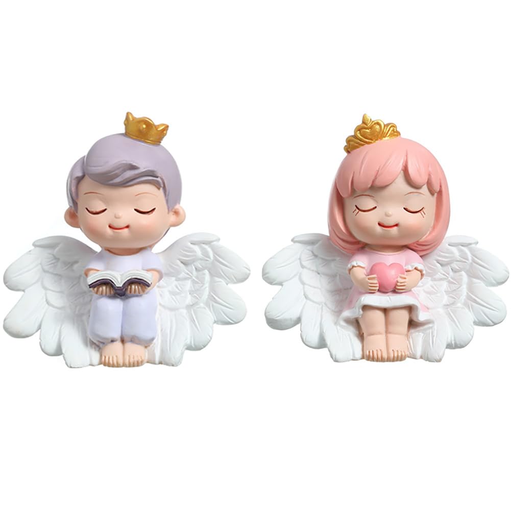 Angel Prince & Princess Cake Topper Set - Resin Figurines For Baby Shower & Wedding Cakes