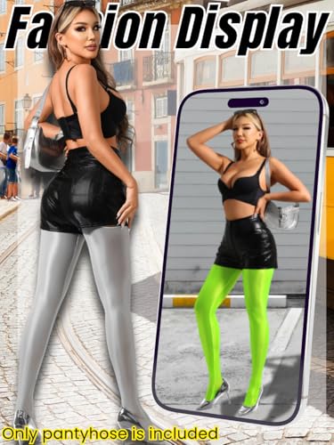 Image of ChiaoLezhee Sexy Shiny Tights, Sheer High-Waisted, Suspender Pantyhose For Women Rave Party Outfits Leggings Pants Exotic