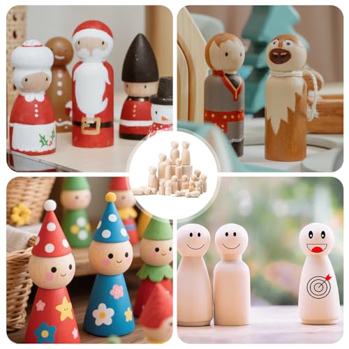Nicphyn 50 Stück Holzfiguren zum Bemalen, Spielfiguren, Holzkegel, Menschen, Puppen, DIY Basteln, Malen und Weihnachten