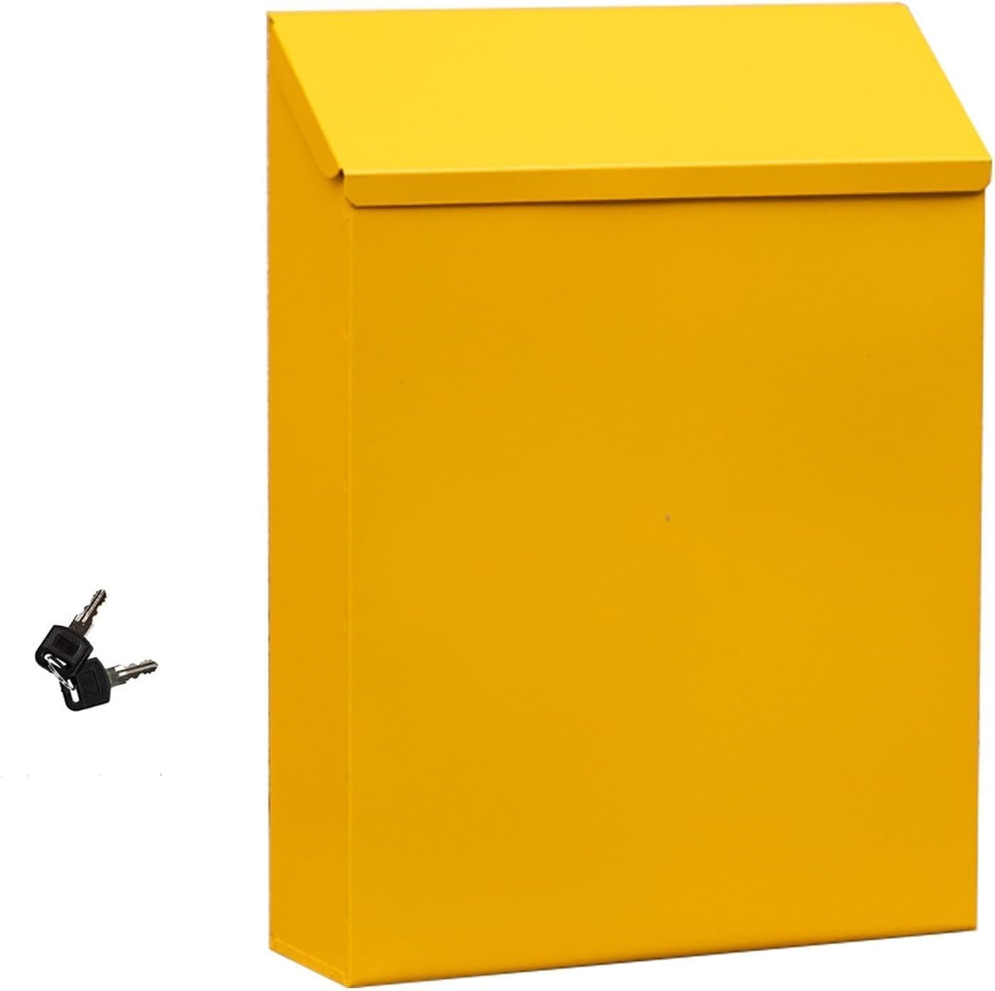 Wall Mounted Locking Mailbox Suggestion Box Galvanized Steel Metal Mail Drop Rural Home Decor Office,Parcel Drop Security Lock,Mailbox with Lock (Yellow)