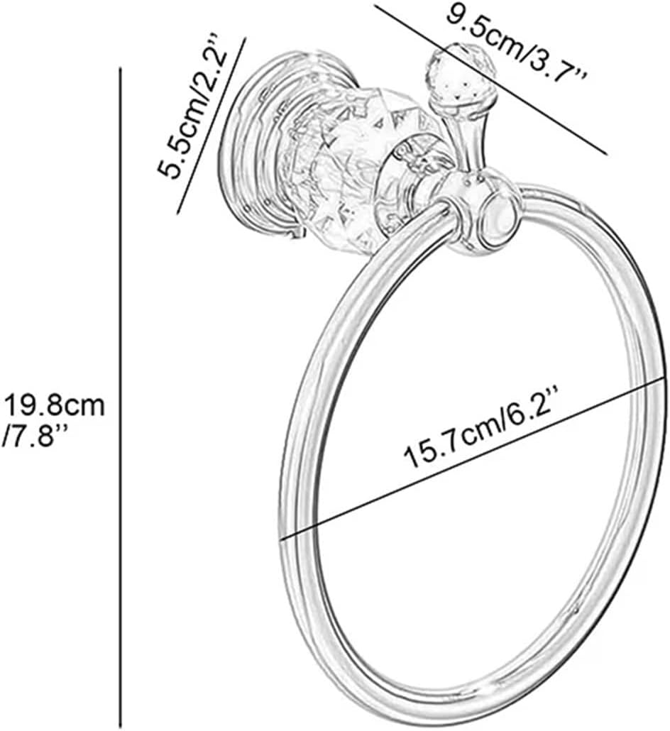Chrome Gold Towel Ring, Crystal Hand Holder Polished Brass Bling Bar Bathroom Accessories Wall Mounted EL854-80(Gold)