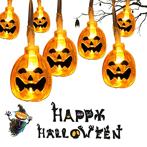 30LEDs Halloween String Lights, 9.8ft Pumpkin Lights Battery Operated with Twinkle/Steady Light Modes for Outdoor Halloween Lights, Warm White