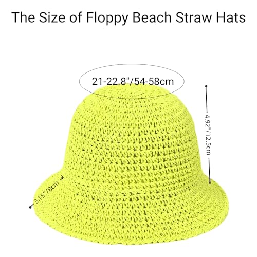 Image of Womens Floppy Straw Sun Hat Packable Wide Brim Summer Beach Hat Foldable Crochet Bucket Hats