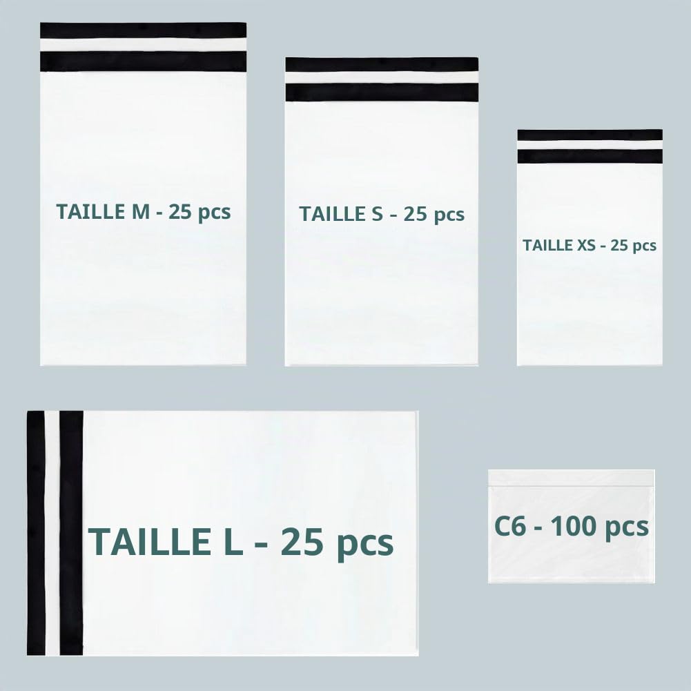 RAGO® Enveloppe Plastique Expedition I XS-25 pièces I S-25 pièces I M-25 pièces I L-25 pièces + pochettes pour bons de livraison 100 pièces I Achat Colis Perdu I Emballage colis Vinted