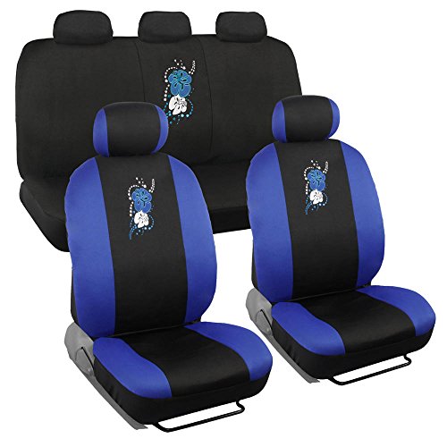 9 Piece Blue Hawaiian Hibiscus Flower Print Design Car Auto Seat Cover #TOP30