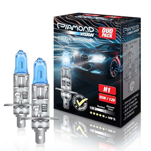 Diamond Vision 2x H1 12V 55W | Xenon Look | Halogen KFZ Autolampen | zweimal so langlebig | Duobox | E-Prüfzeichen | P14.5S