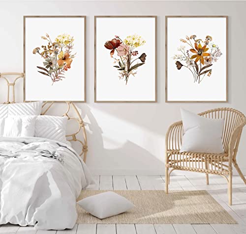 Watercolor Botanical Wall Art Print Set Of 3 Vintage Floral Canvas Wall Art Yellow Wildflowers Art Floral Picture Farmhouse Art Decor Modern Home Decor Art For Living Room Bedroom16X24 Inch Unframed #TOP4