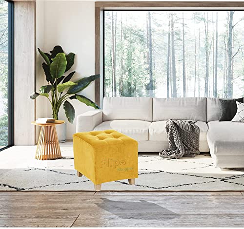 Image of Pouffes Bench Sitting Stool for Living Room Patio Kitchen Bench Puffy Wooden Mudda Ottoman Stools Footstool Pouf.(Yellow)