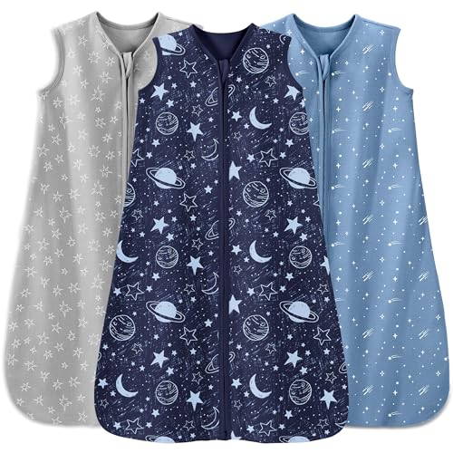 baby sleep sack 6-12 months 3 pack 100 cotton lightweight 05 tog wearable blanket baby sleep bag with 2-way zipper for newborn infant blue