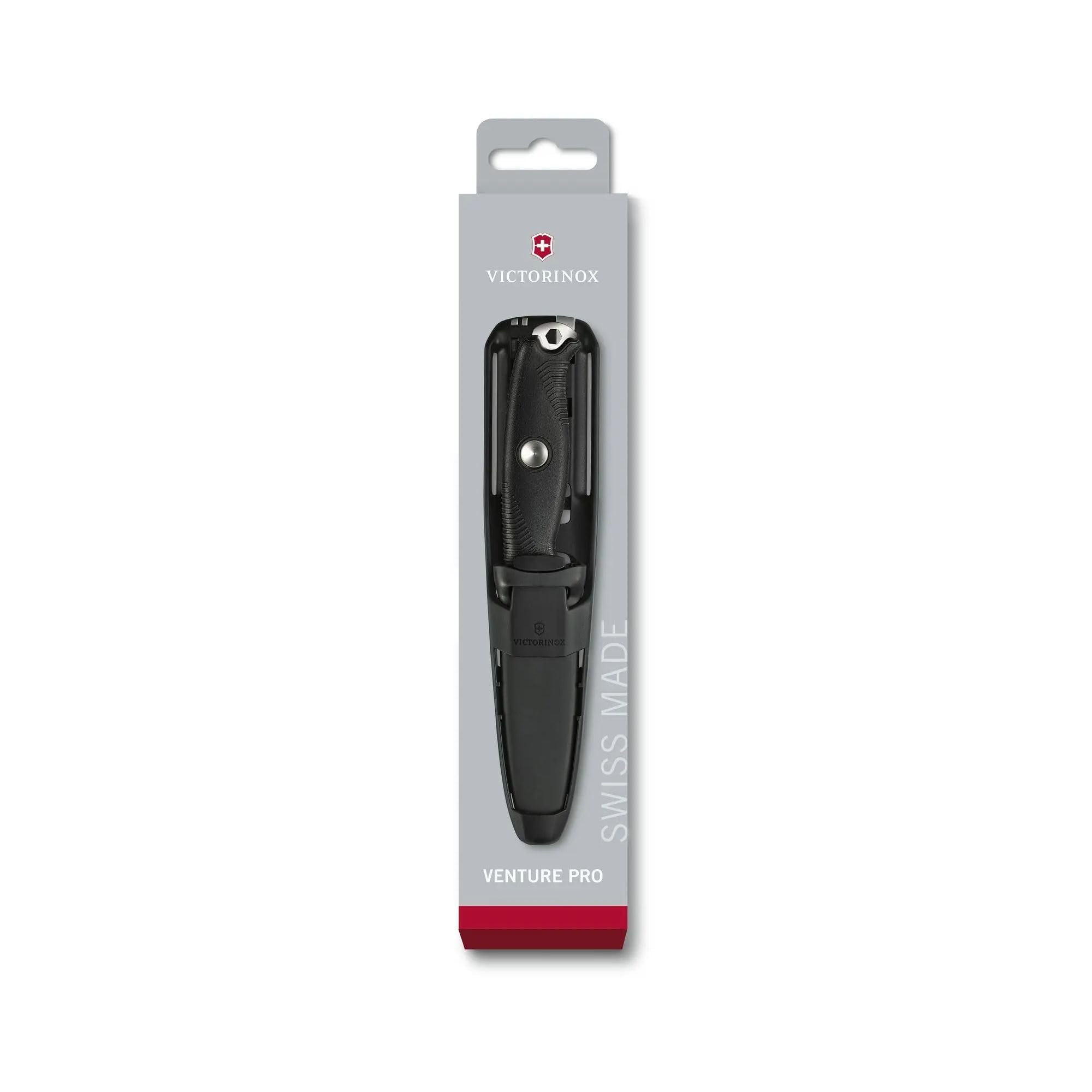 Victorinox Taschenmesser Venture Pro, 9 Funktionen, Feststehendes Outdoor Messer Inkl. 10,5 cm Klinge, Pinzette und Feuerstahl, Full Tang, Schwarz