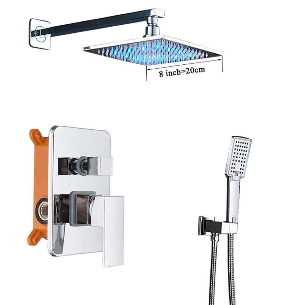 Bateria natryskowa do łazienki, chromowana, deszczownica LED, bateria do wanny, montowana na ścianie, bateria natryskowa, bateria natryskowa, zestaw prysznicowy (8 Inch Shower Set a)