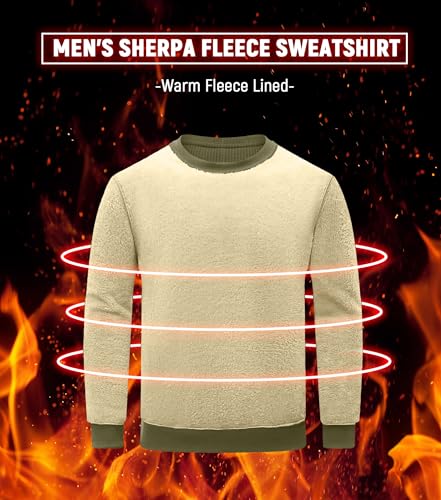 Sailwind Men's Crewneck Sherpa Lined Fleece Waffle Sweatshirt Long Sleeve Warm Pullover Winter Thermal Heavyweight Tops3