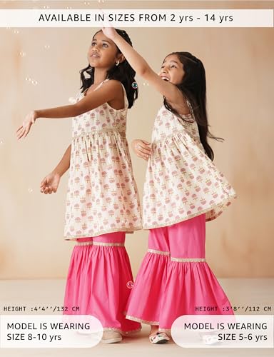 Image of Amazon Brand - Symbol Kids Girls Pure Cotton Kurta Sharara Set (2 pcs) | Ethnic Wear