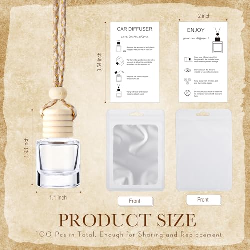 Image of Boao 500 Sets Hanging Car Air Freshener Diffuser Bottles with Instruction Card and 4 x 6'' Resealable Holographic Bag for Empty Car Essential Oil Perfume Bottles Packaging (Cylinder)