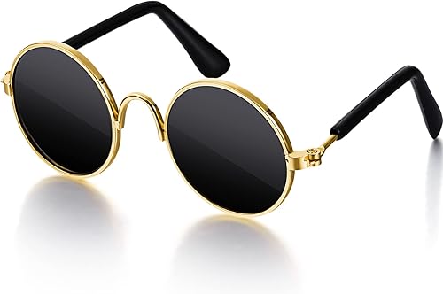 Miniatura 7 de Lentes de sol retro para mascotas, gafas de muñeca, gafas redondas clásicas para perro, gafas de metal para cachorros, disfraces hippie para gatos y