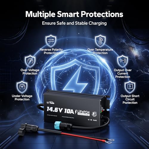 Image of LiTime 12V 10A Lithium Battery Charger, IP65 Waterproof, 14.6V Output AC-DC
