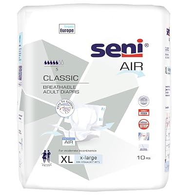 SENI Air Classic Breathable Adult Diapers - Extra Large (XL), 10 Piece