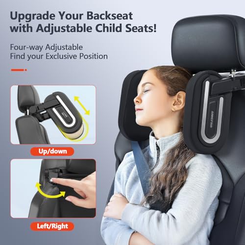 Image of Car Headrest Pillow, 180 Adjustable Car Pillow for Kids, U- Shaped Design, Head Neck Support Head Rest, Travel Sleeping Car Headrest for Kids and Adults (Black)