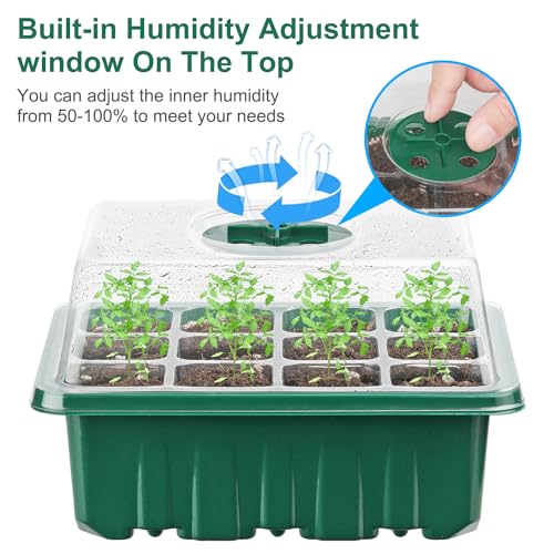 DJGINRO 12 Pack Seed Starter Tray Seed Starter Kit (144 Cells Total Tray) with Humidity Adjustable Dome, for Seeds Growing Starting Plant Germination Trays, Mini Green House Germination Trays. - Image 3