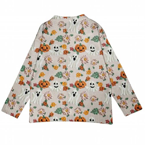 Halloween Sweaters for Women Funny Ghost Skeleton Pumpkin Print Fall Winter Long Sleeve Button Knit Cardigan Sweater4