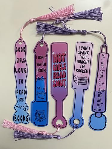 5Pcs Smutty Book Lovers Gifts Reading Bookmarks with Tassels Inspirational Reader Gifts for Women Men Cute Literary Page Markers for Books Journals Teachers (5Pcs Smutty Book)