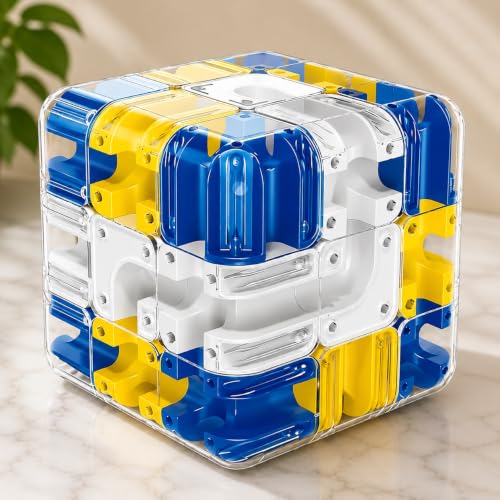 3D Maze Puzzle Cube with Metal Ball Inside, Transparent Handheld Marble Run Brain Teaser Game for Kids & Adults, Engaging Brain Teaser, Stress Relief 