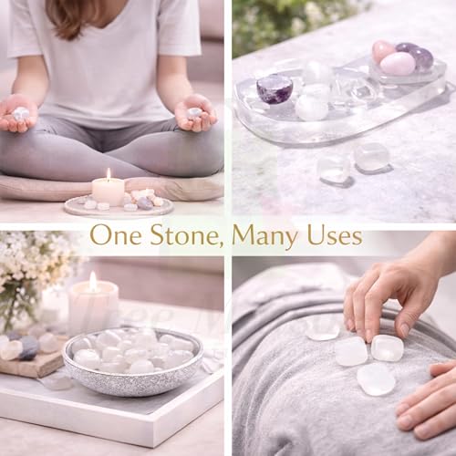 Image of Crystal Selenite Tumble Stone Pebble Tumbled Gemstone for Reiki Healing Vastu Correction Gravels for Aquarium Home Decor Garden Table 100 Gm