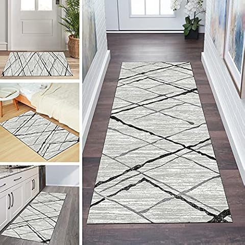 Stripes Carpet Runner Rug for Hallway Non Slip Washable 2'4"x4' Grey Runner Mat with Rubber Backing Rugs, Customizable Size Cover
