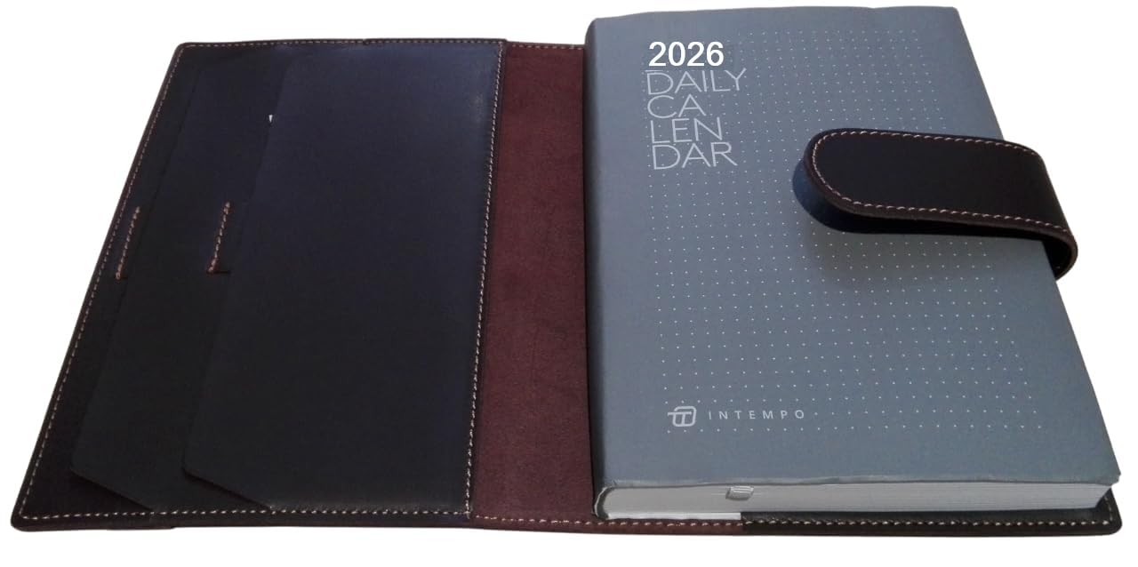 Intempo 2025-12 Monate Tageskalender Belt aus braunem Leder 15 x 21 cm für den täglichen Gebrauch, Büro, Reisen - Innen austauschbar