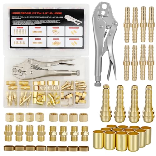 49Pcs Welding Hose Repair Kit Torch Hose Repair Kit for 3/16 to 1/4 ID Oxygen Acetylene Torch Hose Repair Kit Type B Size 9/16 Include Fitting/Crimping Tool/Ferrule/Coupler/Brace/Splicer/Nipple/Nut