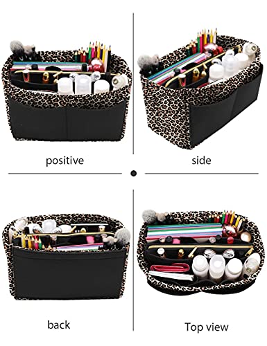 Image of LEXSION Felt Purse Bag Organizer Insert with zipper Bag Tote Shaper Fit Speedy Neverful PM MM, 1-B-LeopaBd, X-Large