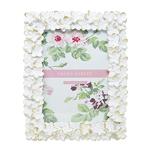 Laura Ashley 5X7 White & Gold Flower Textured Hand-Crafted Resin Picture Frame W/ Easel & Hook For Tabletop & Wall Display, Decorative Floral Design Home Décor, Photo Gallery, Art (5X7, White/Gold) #TOP1