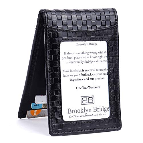 Image of Brooklyn Bridge Genuine Leather Money Clip Wallet for Men Chess VT Black - Premium Slim RFID Protected Wallet with Cash Clip & Multiple Card Slots, Stylish Front Pocket Design, Gift for Men