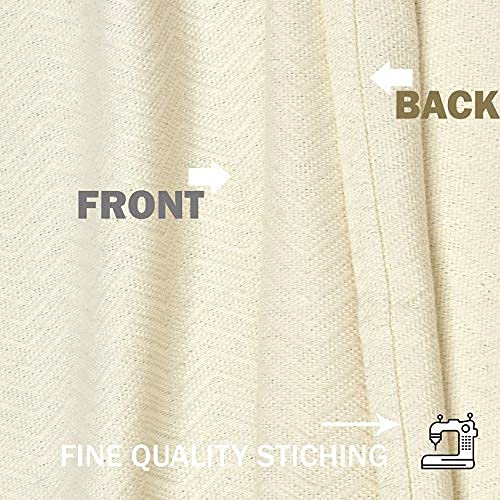 Image of LINENWALAS Cotton Solid Textured Herring Bone Weave Heavy Curtains Drapes with Elegant Back Tabs for Doors (4.5x6ft, Natural Ivory)