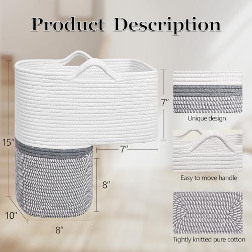 Image of Woven Stair Basket, Stair Baskets for Wooden Stairs, Carpeted Stairs Storage Basket with Handles, Staircase Baskets for Toys, Books, Gray, 15 inch L x 10 inch W x 15 inch H
