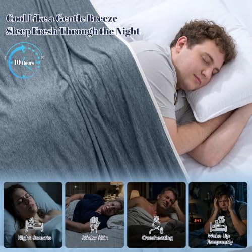 Image of PHF Cooling Blanket Queen Size 90 inchx90 inch, Double-Sided Cooling for Hot Sleepers (Q-Max 0.46+), Lightweight Breathable Summer Blanket for Night Sweats with Rayon Derived from Bamboo, Navy Blue